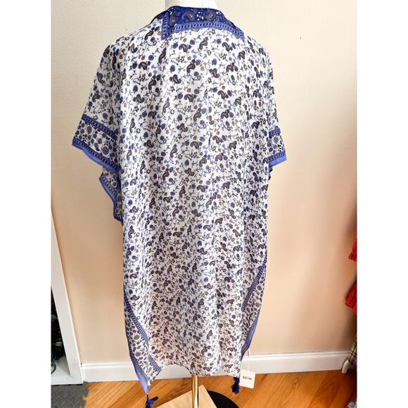NEW Women's Boho Tassel Blue Paisley Kimono Cardigan OS Lightweight Beachy - Picture 3 of 7